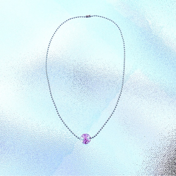 Breast Cancer Awareness Glass Bead Necklace - Picture 3 of 4